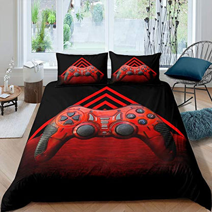  Gamepad Duvet Cover Set Teens Modern Video Games Bedding Set For Kids Boys Children Bedroom Decor Novelty Gamer Console Action Buttons Comforter Cover Black Red Stripe Geometry Bedspread Cover Full