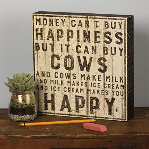  Primitives By Kathy Farmhouse Style Box Sign, 10" Square, Buy Cows