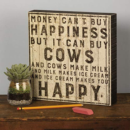  Primitives By Kathy Farmhouse Style Box Sign, 10" Square, Buy Cows