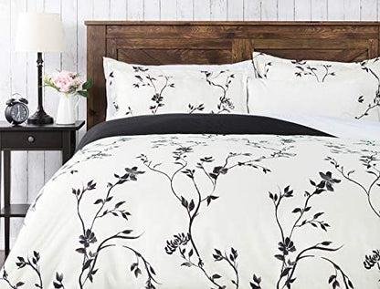  Rust Orange Floral Duvet Comforter Cover Bedding Set Queen Size - Floral Print 3-Piece Set Lightweight Elegant Aesthetic Microfiber Bedcover - Soft Machine Wash Breathable Stain Resistant