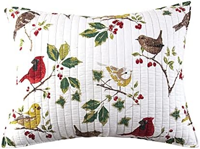  Thatch Home Joy Birds Joy Birds Quilt - Full/Queen - Birds And Holly - Red, Green, Citron, Taupe, Brown - Quilt (88x92in.) - Reversible - Cotton/Poly
