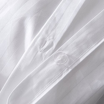  Merryfeel Cotton Sateen Duvet Cover Set,100% Cotton Sateen 300 Thread Count Classic Jacqaurd Stripe Duvet Cover Set,3 Pieces Bedding Set. (Full/Queen,White)-5-Star Hotel Quality