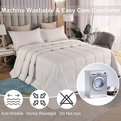  SOULOOOE 128x120 Oversized King Plus Comforter Extra Large King Size Quilts 3 Pieces Lightweight Reversible Down Alternative Cooling Summer Comforter For All Season With 8 Corner Tabs Beige