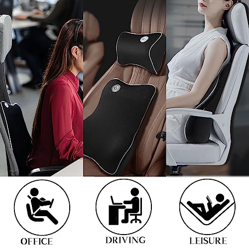  Ecloud Shop Lumbar Support Cushion For Car And Headrest Neck Pillow Kit - Ergonomically Design Universal Fit Major Car Seat - Black