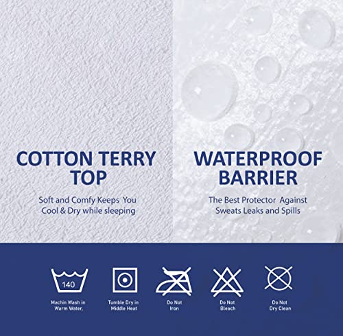  Luxury Cotton Terry Zippered Mattress Protector And Encasement - Bed Bug Dust Mite Proof, Hypoallergenic, Water Resistant - Rest Comfort (Queen, Stretches 9”-15 Depth)
