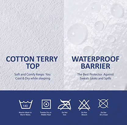  Luxury Cotton Terry Zippered Mattress Protector And Encasement - Bed Bug Dust Mite Proof, Hypoallergenic, Water Resistant - Rest Comfort (Queen, Stretches 9”-15 Depth)