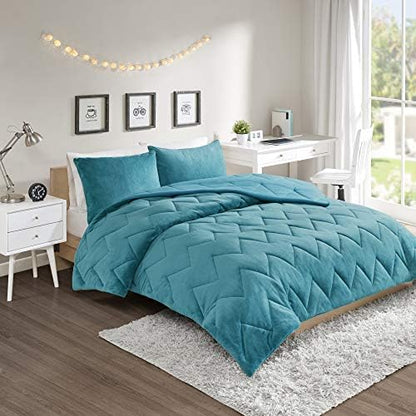  Intelligent Design Kai Solid Chevron Quilted Reversible Ultra Soft Microfiber To Cozy Plush Zipper Closure Comforter Set Bedding, Full/Queen Size, Grey