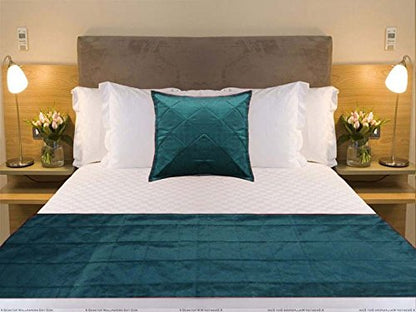 Quilted Bed Runner - Teal Blue Bed Scarf Long Side Runner Throw King/Queen/Twin Size With Decorative Cushion Cover Polyester 20" Wide X 102" Long (50 Cm X 300 Cm)