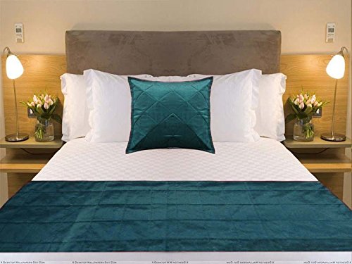  Quilted Bed Runner - Teal Blue Bed Scarf Long Side Runner Throw King/Queen/Twin Size With Decorative Cushion Cover Polyester 20" Wide X 102" Long (50 Cm X 300 Cm)
