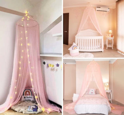  Bed Canopy With Lights - Bed Canopy For Girls, Girls Room Decor With Hanging Lights And E-Book, Pink Decor, Mosquito Net, Bed Tent, Play Tent, Bed Room Decoration Ideas, Princess Bed