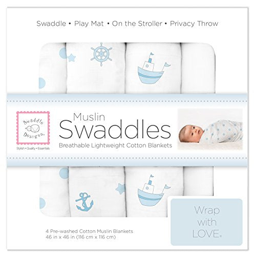  SwaddleDesigns Cotton Muslin Swaddle Blankets, Set Of 4, Pastel Pink Butterflies And Posies, 46x46 Inch (Pack Of 4)