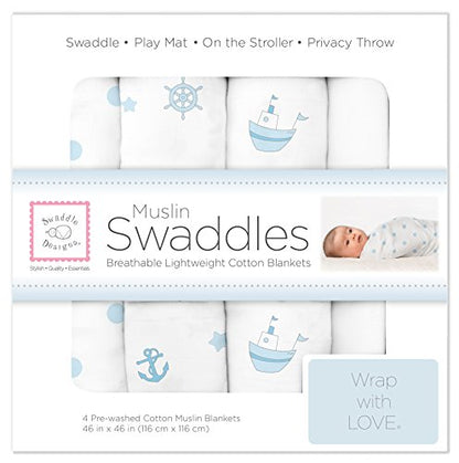  SwaddleDesigns Cotton Muslin Swaddle Blankets, Set Of 4, Pastel Pink Butterflies And Posies, 46x46 Inch (Pack Of 4)