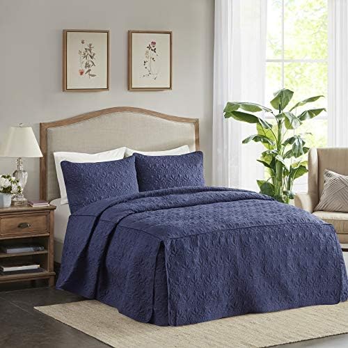  Madison Park Quebec Fitted Bedspread Classic Traditional Design All Season, Lightweight, Bedding Set, Matching Shams, Queen(60" X80+24D), Quebec, Damask Quilted Cream 3 Piece