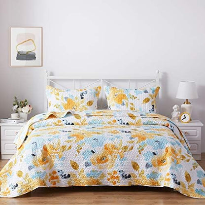  Quilt Set Twin Size, Lightweight Microfiber Soft Coverlet Reversible Quilted Pattern Summer Quilt Bedspreads Comforter Set For All Season, 2 Piece Includes 1 Quilt + 1 Sham