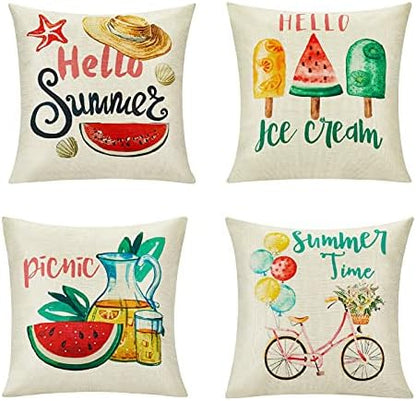  KOKOMILO Summer Pillow Covers 18x18: Watermelon Decorative Pillow Covers Farmhouse Pillow Cases Boho Cushion Cases For Sofa Couch Bedroom, Set Of 4