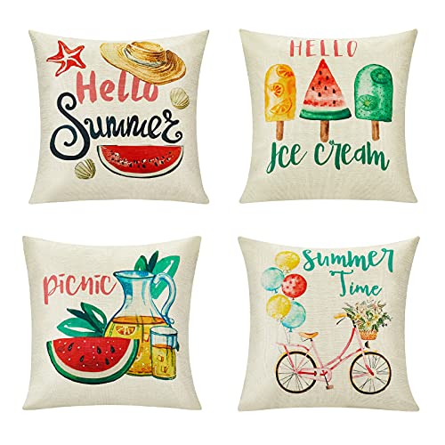  KOKOMILO Summer Pillow Covers 18x18: Watermelon Decorative Pillow Covers Farmhouse Pillow Cases Boho Cushion Cases For Sofa Couch Bedroom, Set Of 4