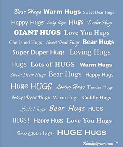  “Hugs” Plush Throw Blanket- Inspired Gift Ideas For The Entire Family, Comfort Gifts, Blue