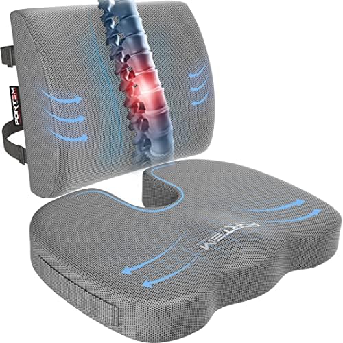  FORTEM Chair Cushion/Seat Cushion For Office, Lumbar Support For Chair, Car, Back Support Memory Foam Pillow Washable Cover (Black, Velour)
