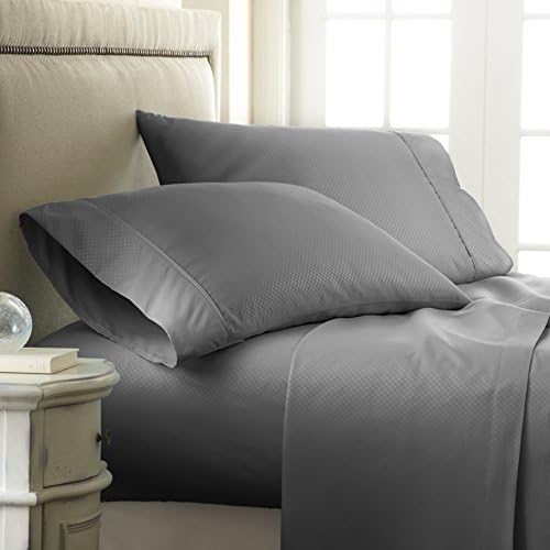  Ienjoy Home Hotel Collection Embossed Chevron 4 Piece Sheet Set, Queen, Ivory (BLL-CHEV-Queen-Ivory)
