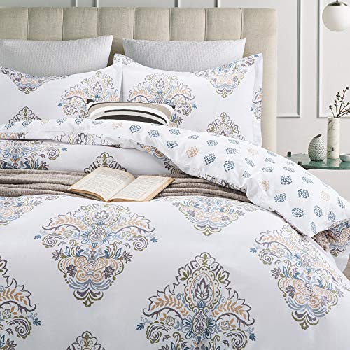  King Size Hotel Collections Super Soft Egyptian Cotton 3 Piece Modern Bedding Medallion Damask Duvet Cover Set-1000-Thread-Count Bedding Set 1 Duvet Cover And 2 Pillow Shams