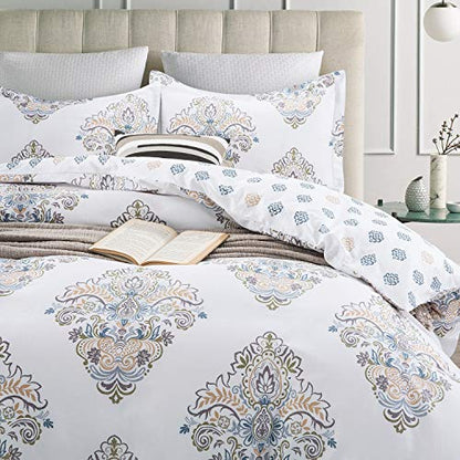  King Size Hotel Collections Super Soft Egyptian Cotton 3 Piece Modern Bedding Medallion Damask Duvet Cover Set-1000-Thread-Count Bedding Set 1 Duvet Cover And 2 Pillow Shams