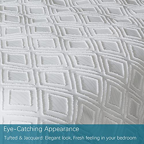  Lamourbear Jacquard & Tufted Duvet Cover Full Size White Bedding Set, All Seasons Comforter Cover, With Double-end Sliders Zipper Closure, 8 Ties, 3 Piece (2 Pillowcase, 1 Duvet Cover), Full