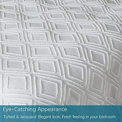  Lamourbear Jacquard & Tufted Duvet Cover Full Size White Bedding Set, All Seasons Comforter Cover, With Double-end Sliders Zipper Closure, 8 Ties, 3 Piece (2 Pillowcase, 1 Duvet Cover), Full