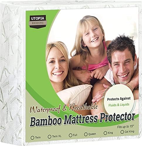  Premium Bamboo Waterproof Mattress Protector Twin 340 GSM, Fits 15 Inches Deep, Mattress Cover, Breathable, Fitted Style With Stretchable Pockets