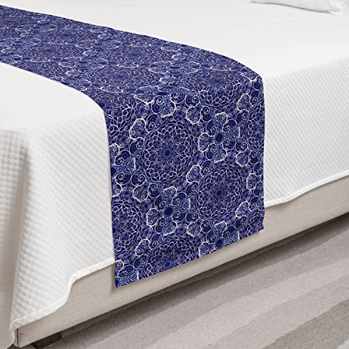  Ambesonne Mandala Bed Runner Set, Circular Pattern Floral And Modern Bohemian Swirling Artwork Print Art, Decorative Bedding Scarf And 2 Pillow Shams For Hotels Homes, King, Purple White