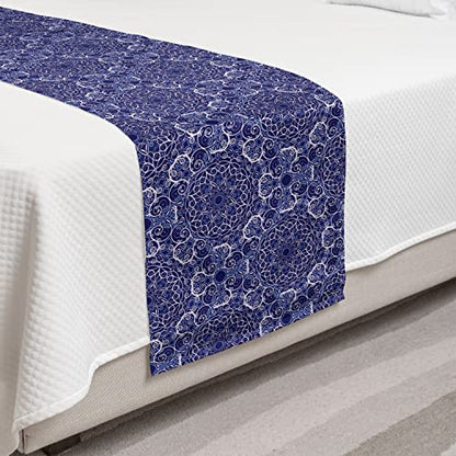  Ambesonne Mandala Bed Runner Set, Circular Pattern Floral And Modern Bohemian Swirling Artwork Print Art, Decorative Bedding Scarf And 2 Pillow Shams For Hotels Homes, King, Purple White