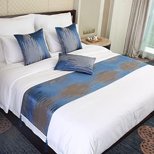  Bedroom Bed Runner Jacquard Striped Bedding Scarf Pad Home Decorative Bed Protector Slip Cover Throw Bedspread For Queen Double Single King,Champagne 45 * 240cm