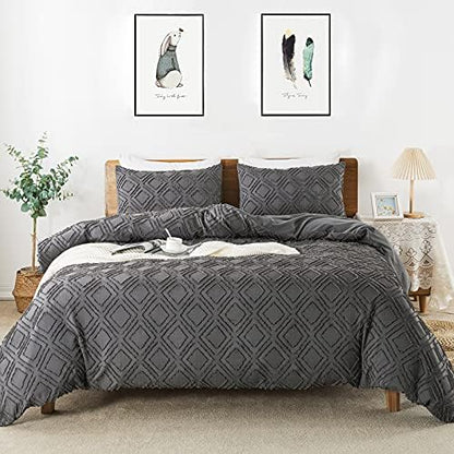  Jacquard & Tufted Pink Duvet Cover Queen Size Bedding Set, Soft, All Seasons, With Double-end Sliders Zipper Closure, 8 Ties, 3 Pieces (2 Pillowcase, 1 Duvet Cover), Q Pink