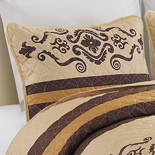  WPM Western Print Queen Size Light Weight Quilt Set With Pillow Sham Gold Brown Oversize (100 X 95”) Bedspread All-Season Bed Cover Quilted Native Theme 3 Piece Coverlet (Yasmen Gold Brown, Queen)