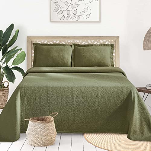Superior Jacquard Matelasse Fleur De Lis 100% Cotton Medallion 3-Piece Bedspread Set - King, Ivory