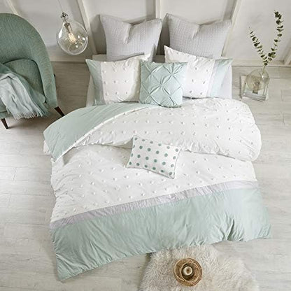  Duvet Set 100% Cotton Jacquard, Tufts Accent, Shabby Chic All Season Cover For Comforter, Matching Shams, Decorative Pillows, Full/Queen (88 In X 92 In), Charcoal 7 Piece