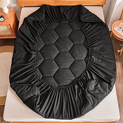  Quilted Mattress Pad Cover, Soft Breathable Honeycomb Hexagonal Design Mattress Topper, Thick Warm Fitted Mattress Protector, Stretches Up To 19" Deep Pocket (Black, Queen)