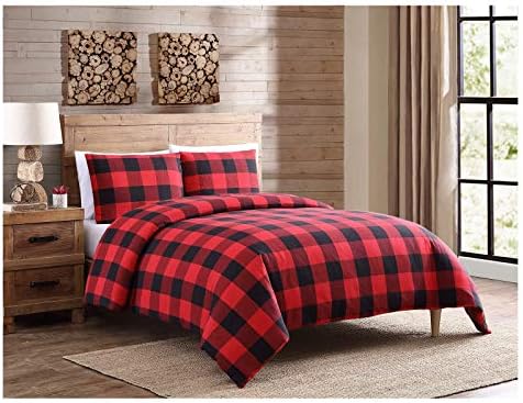  Occasion Gallery Black 3-Piece Holiday Buffalo Plaid (King Size) Duvet Cover (Filling NOT Included) Set 104" X 94" Rectangular, 100% Cotton
