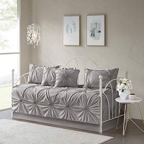  Madison Park Daybed Cover Set - Trendy Design, All Season Luxury Bedding With Bedskirt, Matching Shams, Decorative Pillow, Floral Medallion Quilted Blue 75"x39" 6 Piece