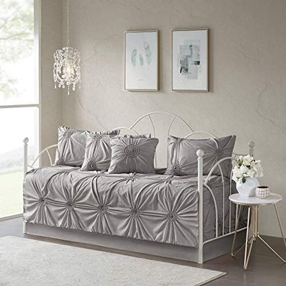  Madison Park Daybed Cover Set - Trendy Design, All Season Luxury Bedding With Bedskirt, Matching Shams, Decorative Pillow, Floral Medallion Quilted Blue 75"x39" 6 Piece