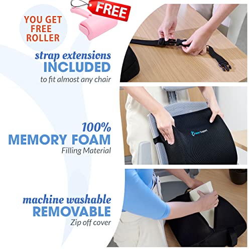  RELAX SUPPORT RS9 - Lumbar Support Pillow - Gaming & Office Desk Chair Accessory - Back Pain Relief - Car Cushion - Men Women Trucker Seat Tailbone Comfort Pad