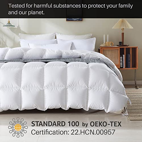  Feathers Down Comforter King Size Lightweight For Summer Hotel Collection King Down Comforter 750+ Fill Power White Fluffy Ultra-Soft Down Duvet Insert With Corner Tabs (106x90, 35 Oz)
