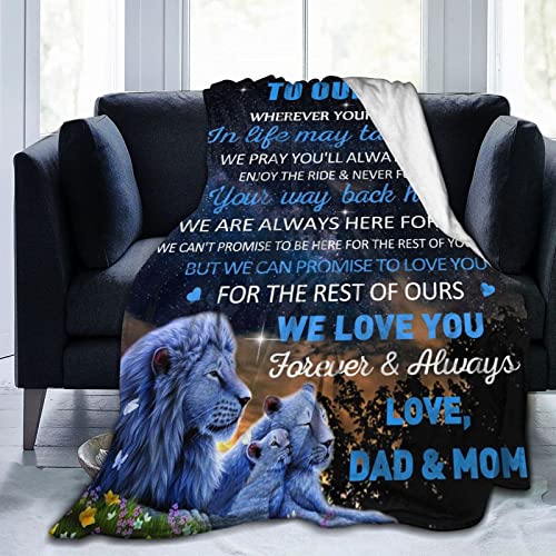  O My Son Blanket From Dad And Mom Lion Ultra Soft Flannel Throw Blankets For Couch Bedroom Sofa Warm Blanket Positive Encourage And Love Birthday Gifts 50x60 Inch