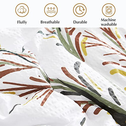  CASAAGUSTO Queen Comforter Set 8 PCS White & Green Dandelion Plant Comforter Set With Flowers Leaves Pattern Soft Seersucker Design All Season Microfiber Bedding Set With Decor Pillow (90"X90")