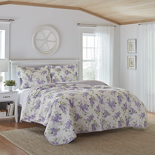 Laura Ashley Home - Keighley Collection - Quilt Set - 100% Cotton, Reversible, Lightweight Bedding With Matching Sham(s), Pre-Washed For Added Softness, Queen, Lilac, Set Of 3