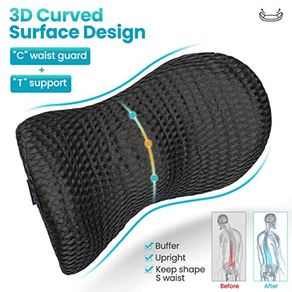  Lumbar Support Pillow, Agokud Back Pillow For Office Chair And Car Seat, Memory Foam Back Support Pillow For Lower Back Pain Relief, Adjustable Lumbar Pillow For Sleeping, Rest