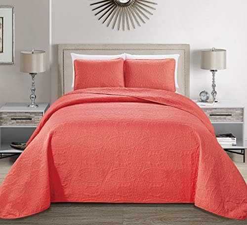  Linen Plus Collection 3 Pieces King/California King Over Size Embossed Coverlet Bedspread Set Solid Silver 118" X 106" New
