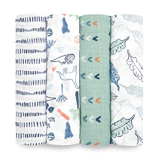  Aden + Anais Essentials Swaddle Blanket, Muslin Blankets For Girls & Boys, Baby Receiving Swaddles, Newborn Gifts, Infant Shower Items, Toddler Gift, Wearable Swaddling Set, 4 Pack, Damsel