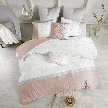  Duvet Set 100% Cotton Jacquard, Tufts Accent, Shabby Chic All Season Cover For Comforter, Matching Shams, Decorative Pillows, Full/Queen (88 In X 92 In), Charcoal 7 Piece