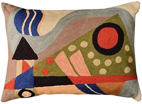 Kashmir Designs Lumbar Cushion Cover Hand Embroidered Wool 13x21 (Lumbar Poppy Pillow Cover Turquoise)