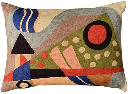  Kashmir Designs Lumbar Cushion Cover Hand Embroidered Wool 13x21 (Lumbar Poppy Pillow Cover Turquoise)